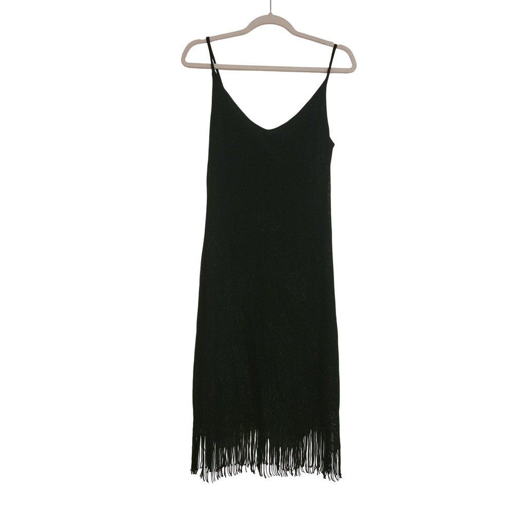 Harlow Dresses Black Lace Fringe Midi Dress Metallic Sparkle V-Neck Fladpper 10